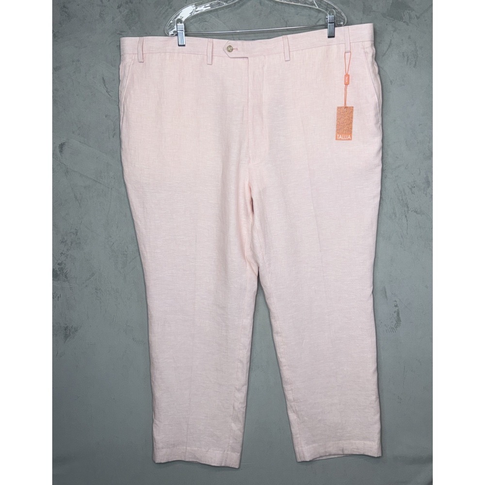 Tallia Men's Linen Dress Pants 48W 30L Pink Flat Front Big & Tall NWT